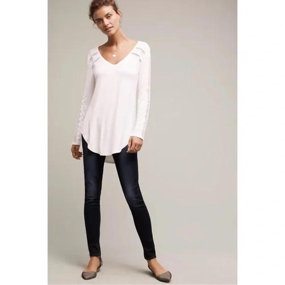 Anthropologie Deletta white long sleeve top small - Picture 2 of 8